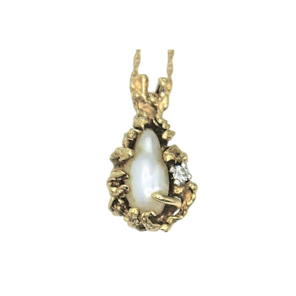 14K Yellow Gold Pearl & Diamond Pendant With 18-Inch Rope Chain