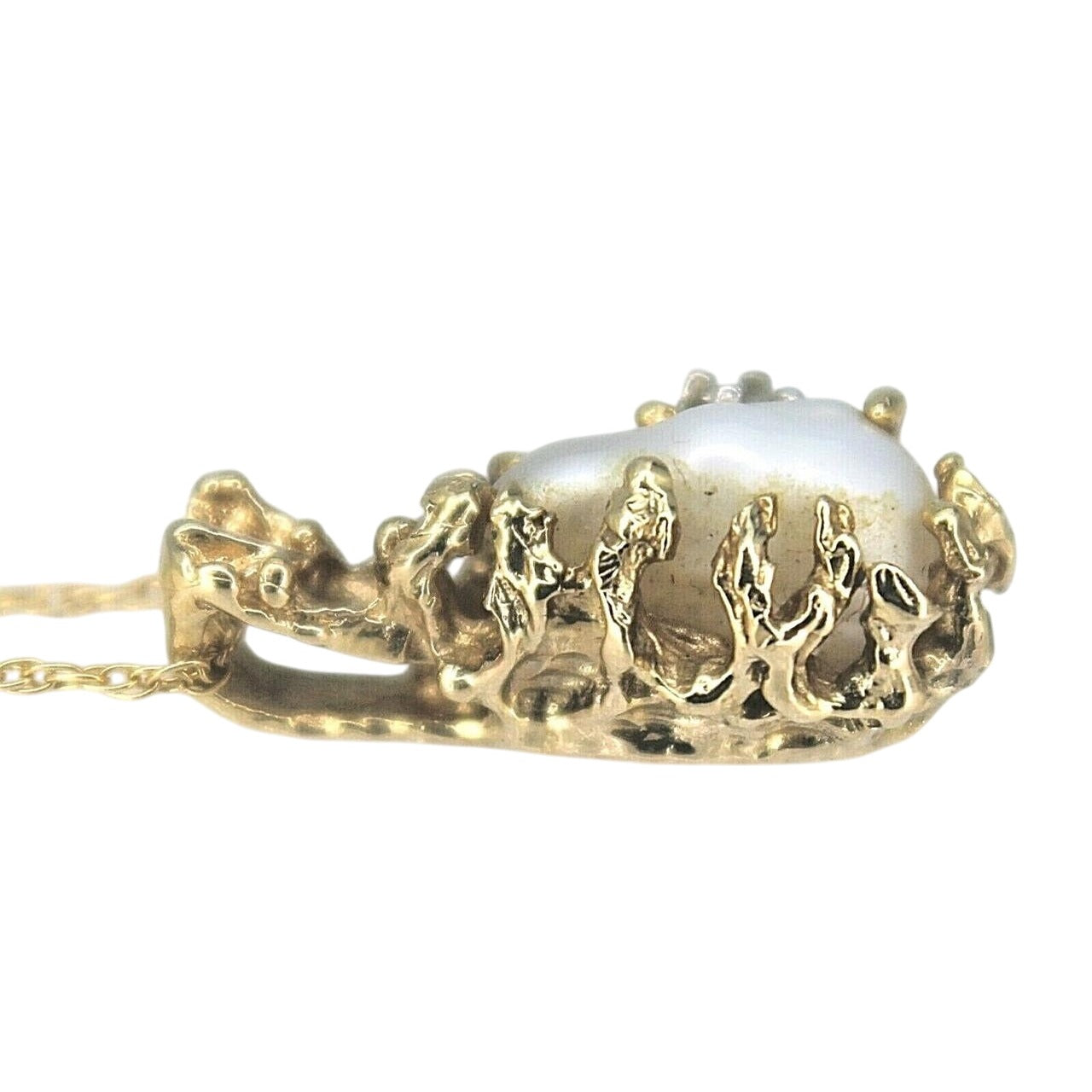 14K Yellow Gold Pearl & Diamond Pendant With 18-Inch Rope Chain