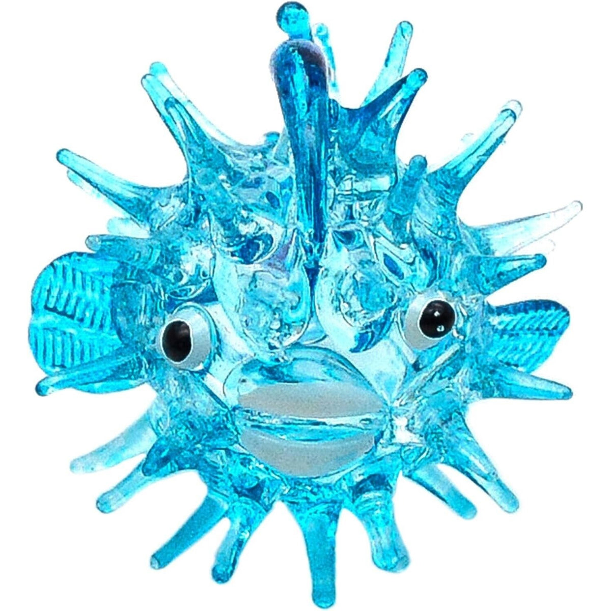 2" Hand Blown Glass Light Blue Puffer Fish Figurine Miniature Collectible