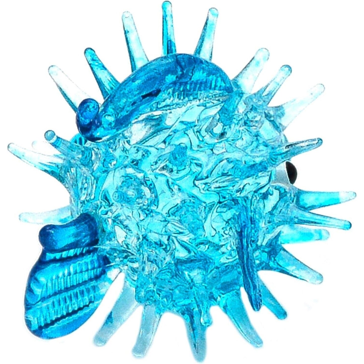 2" Hand Blown Glass Light Blue Puffer Fish Figurine Miniature Collectible