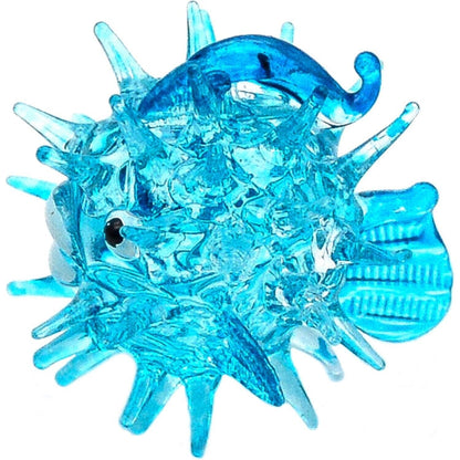 2" Hand Blown Glass Light Blue Puffer Fish Figurine Miniature Collectible