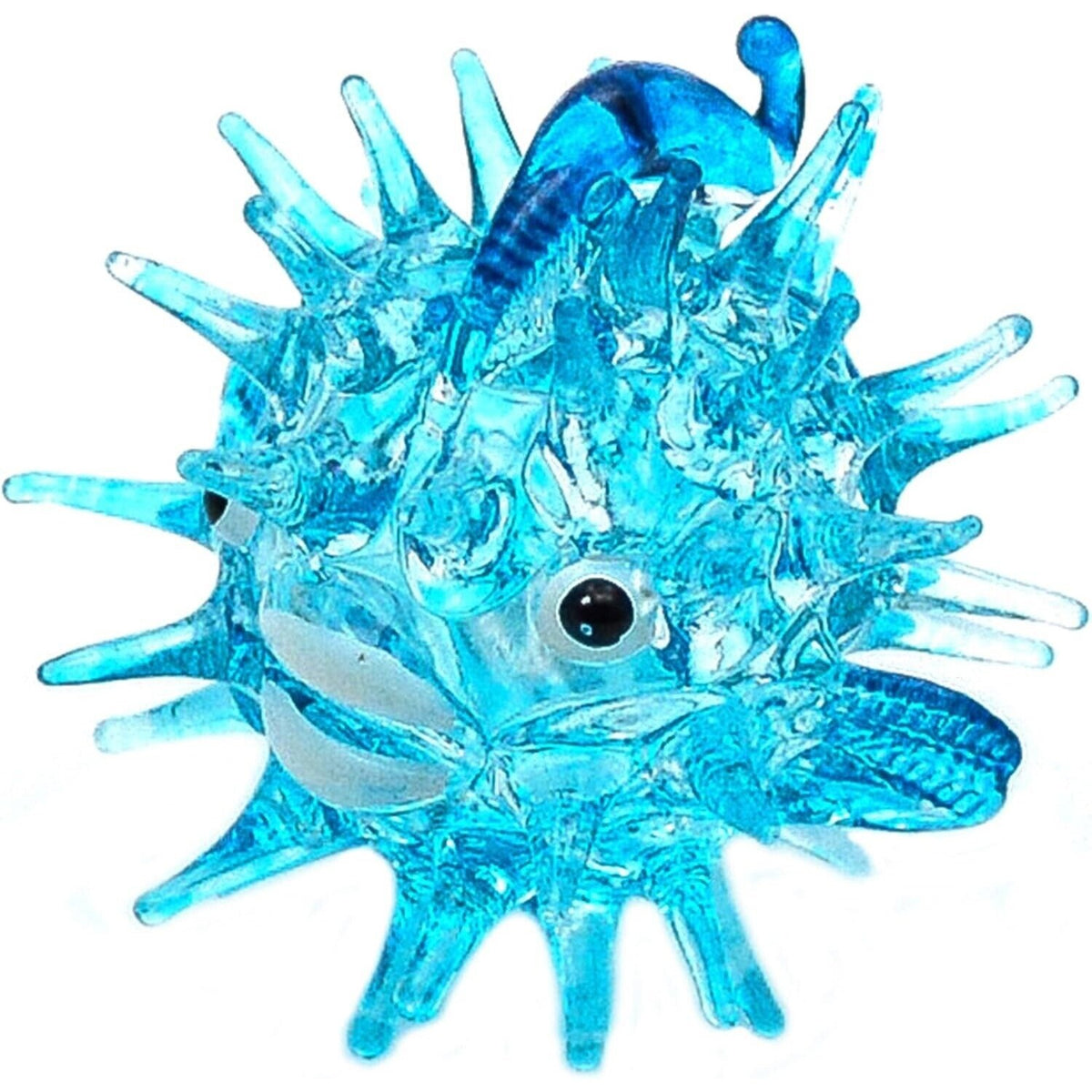 2" Hand Blown Glass Light Blue Puffer Fish Figurine Miniature Collectible