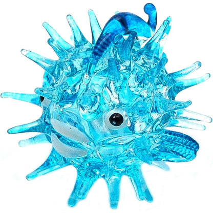 2" Hand Blown Glass Light Blue Puffer Fish Figurine Miniature Collectible