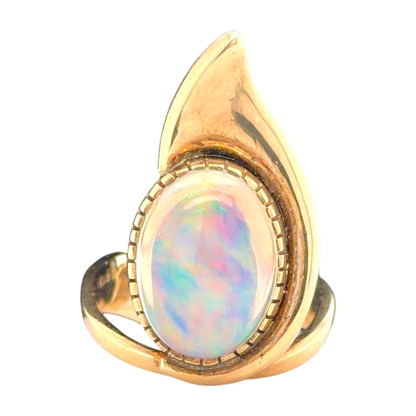 Created Opal Solitaire 14k Yellow Gold Ring 7.4g Size 6.75