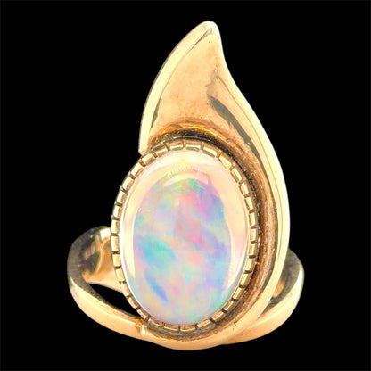 Created Opal Solitaire 14k Yellow Gold Ring 7.4g Size 6.75