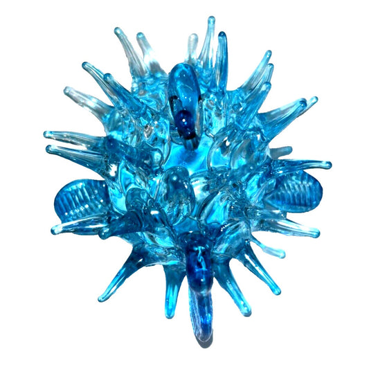 2" Long Light Blue Puffer Fish Figurine Hand Blown Glass