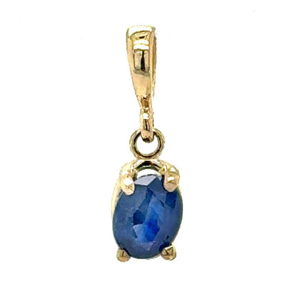 1/2ct Solitaire Oval Blue Sapphire 14K Yellow Gold Pendant 0.4g