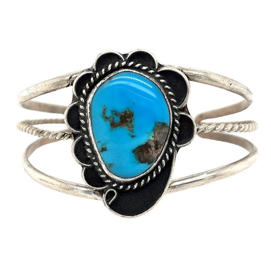 Vintage Turquoise Sterling Silver Cuff Bracelet 20.3g