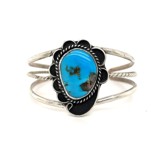 Vintage Turquoise Sterling Silver Cuff Bracelet 20.3g