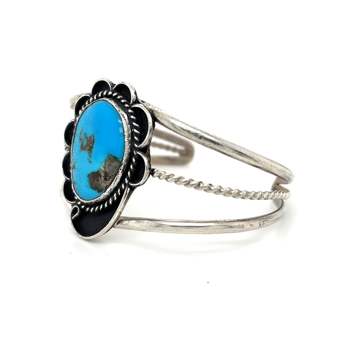 Vintage Turquoise Sterling Silver Cuff Bracelet 20.3g