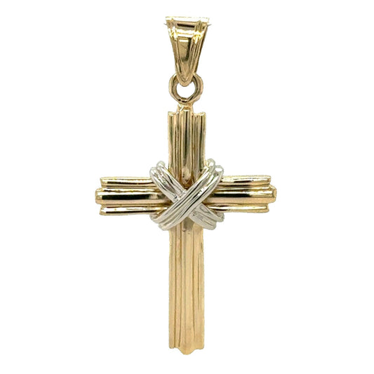 14K Yellow & White Multi-Tone Gold Cross Pendant 3.9g