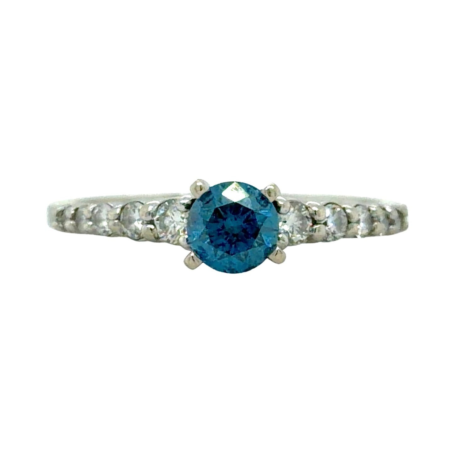 3/4ctw Blue & White Diamond 14k White Gold Ring 2.6g Size 7.75