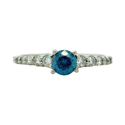 3/4ctw Blue & White Diamond 14k White Gold Ring 2.6g Size 7.75