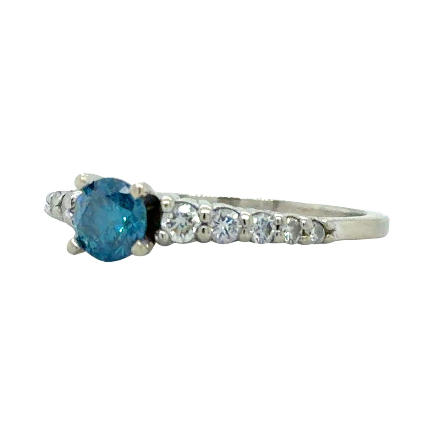 3/4ctw Blue & White Diamond 14k White Gold Ring 2.6g Size 7.75