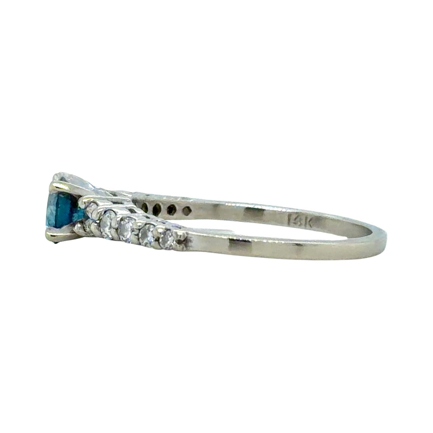 3/4ctw Blue & White Diamond 14k White Gold Ring 2.6g Size 7.75