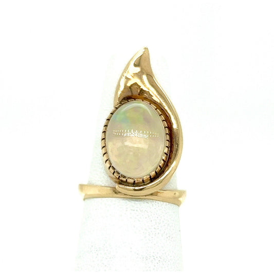Created Opal Solitaire Ring Real Solid 14k Yellow Gold 7.4g Size 6.75