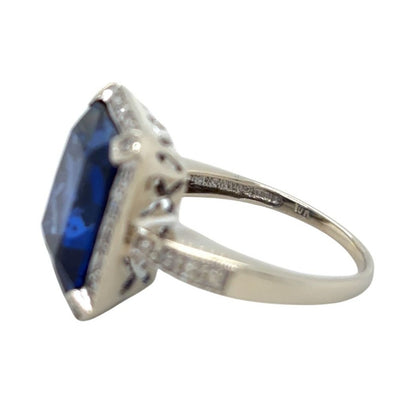Vintage 10kw Gold Lab Blue Sapphire & Diamond Size 5.25 Ring 4.5g