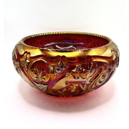 Fenton Ruby Red Carnival ROSE BOWL With Embossed Roses 4389 RC