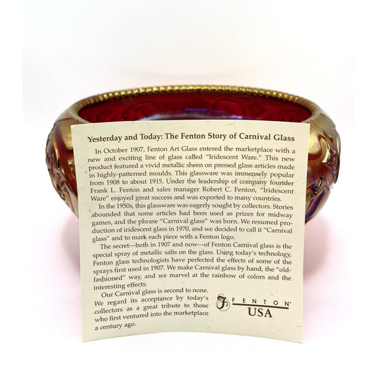Fenton Ruby Red Carnival ROSE BOWL With Embossed Roses 4389 RC