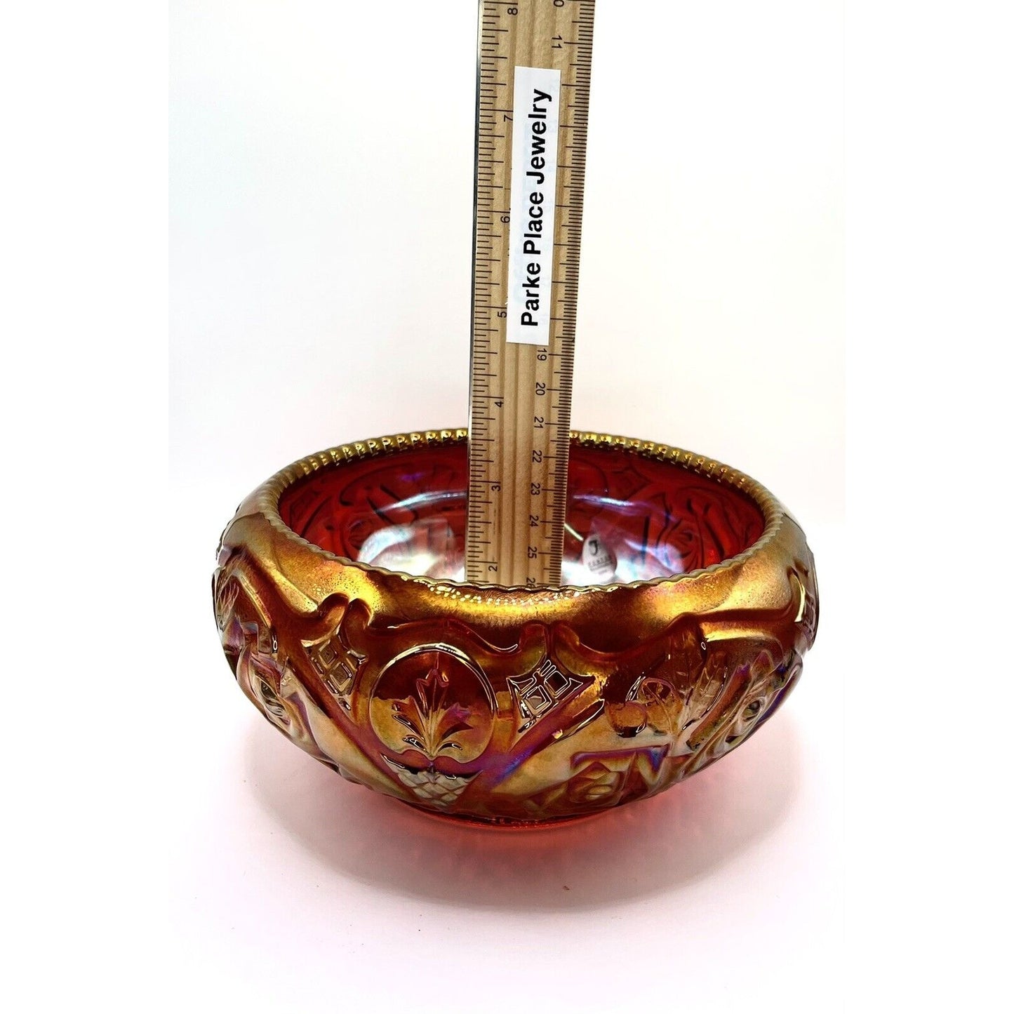 Fenton Ruby Red Carnival ROSE BOWL With Embossed Roses 4389 RC