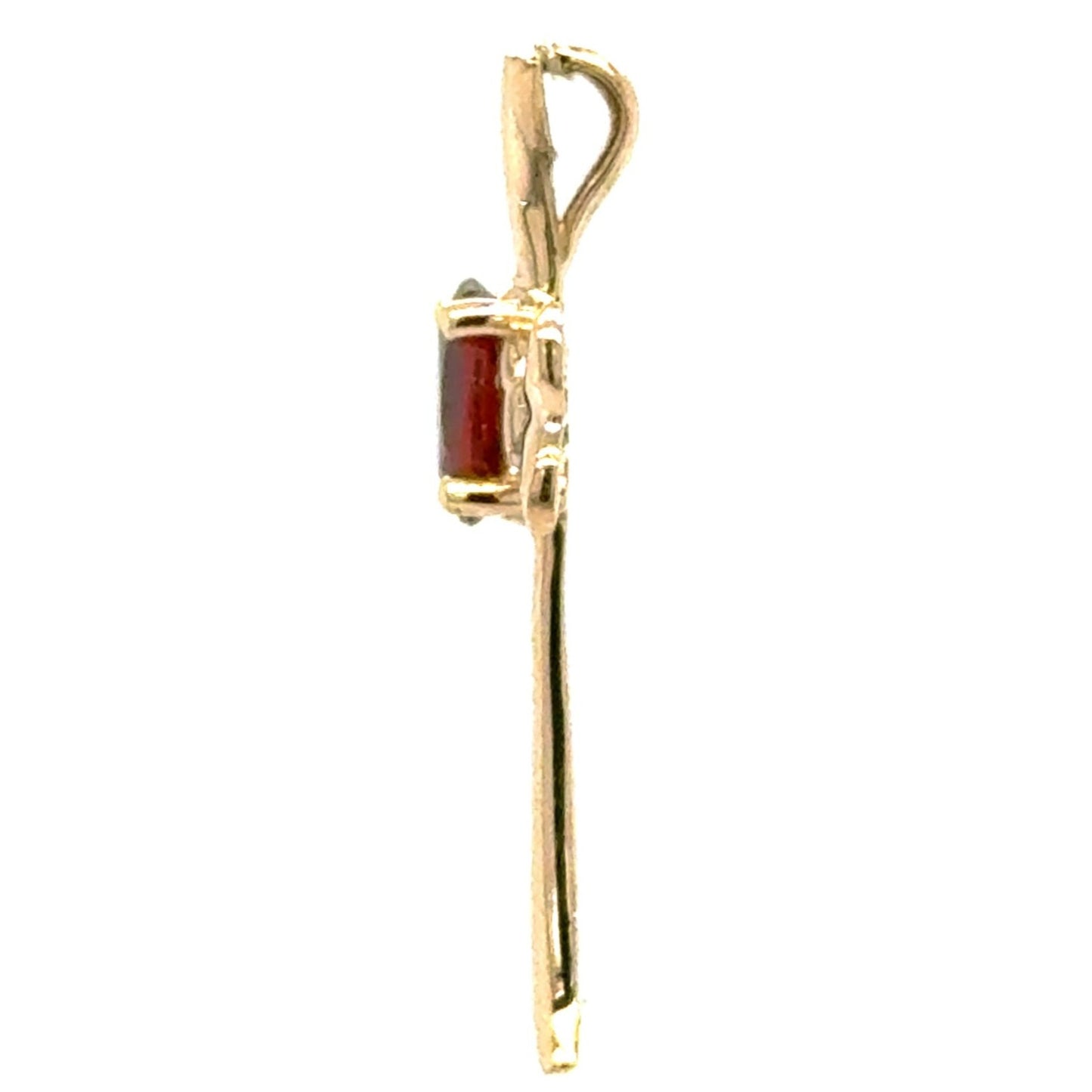 14K Yellow Gold Garnet Gemstone Cross Pendant 1.3g