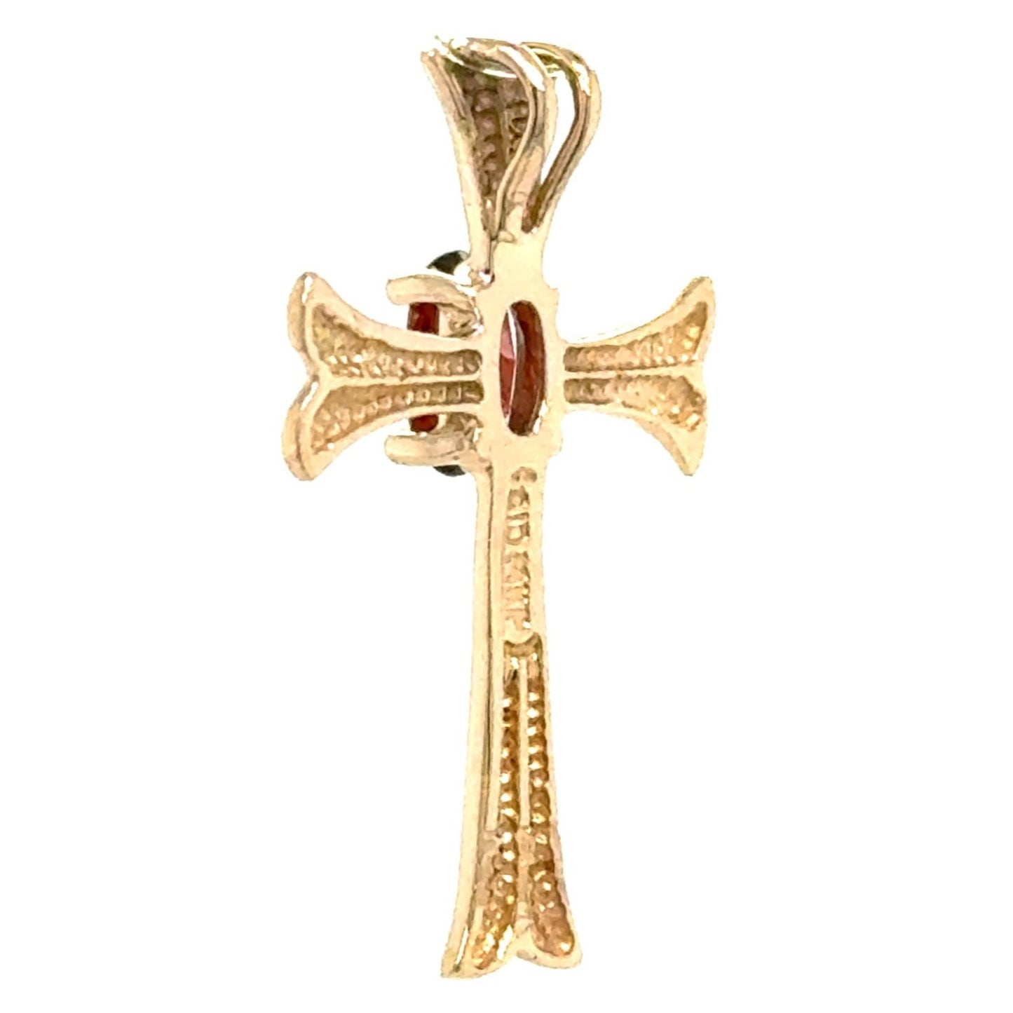 14K Yellow Gold Garnet Gemstone Cross Pendant 1.3g