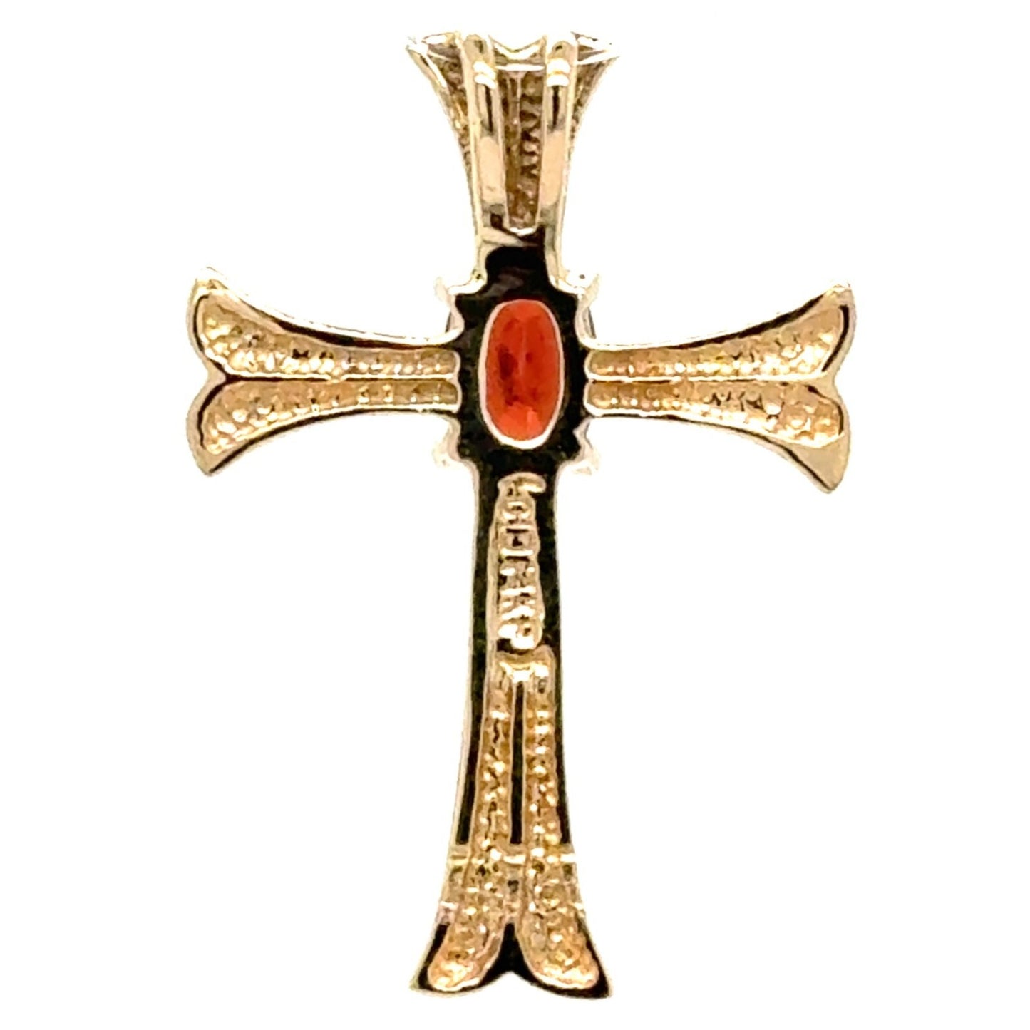 14K Yellow Gold Garnet Gemstone Cross Pendant 1.3g