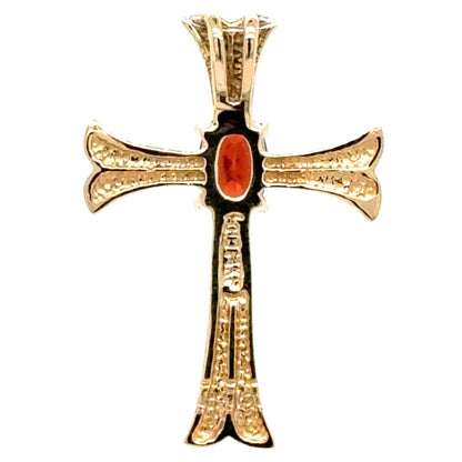 14K Yellow Gold Garnet Gemstone Cross Pendant 1.3g