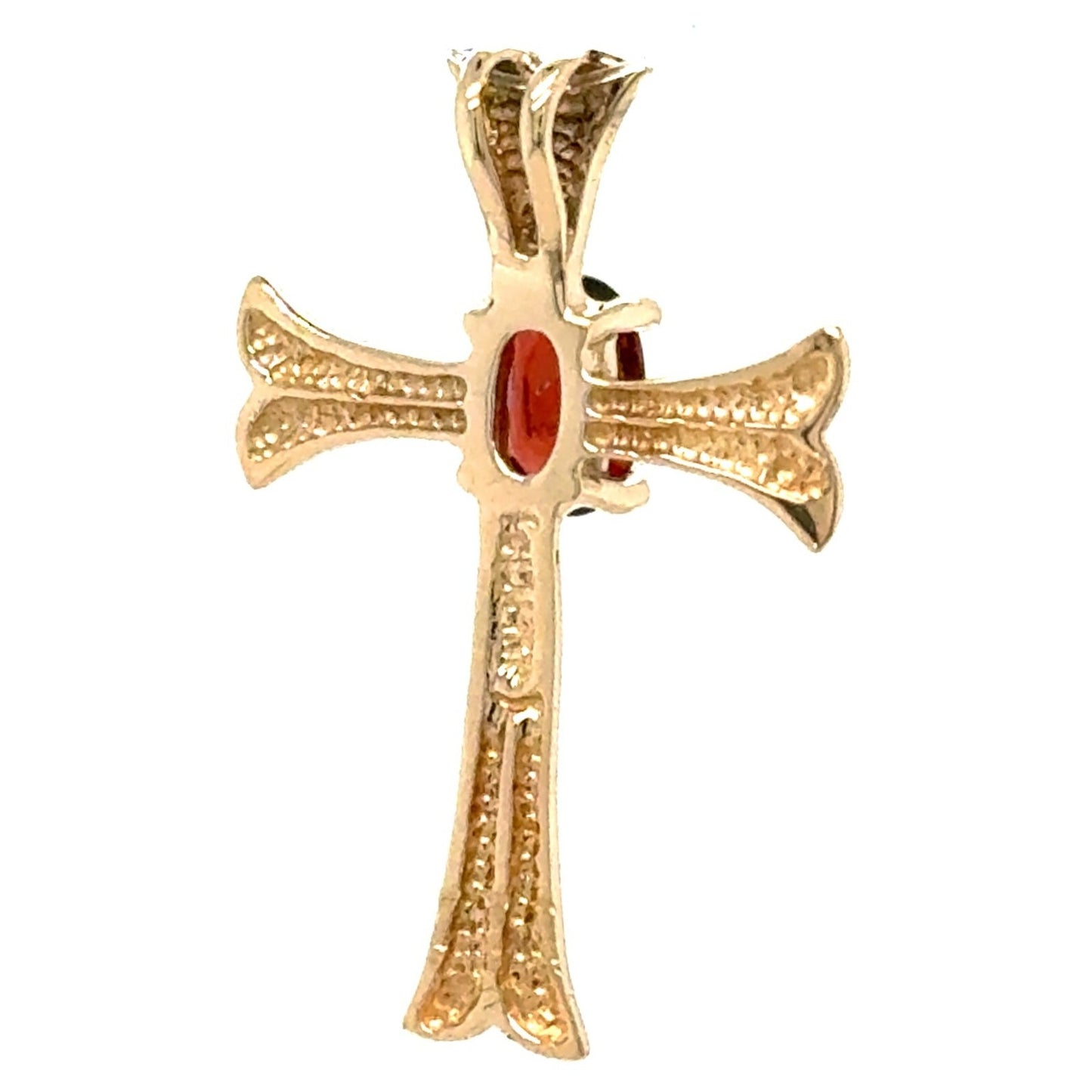 14K Yellow Gold Garnet Gemstone Cross Pendant 1.3g