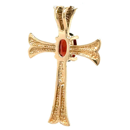 14K Yellow Gold Garnet Gemstone Cross Pendant 1.3g