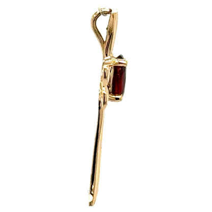 14K Yellow Gold Garnet Gemstone Cross Pendant 1.3g