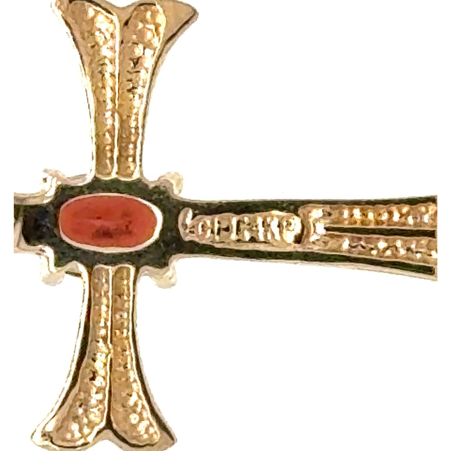 14K Yellow Gold Garnet Gemstone Cross Pendant 1.3g
