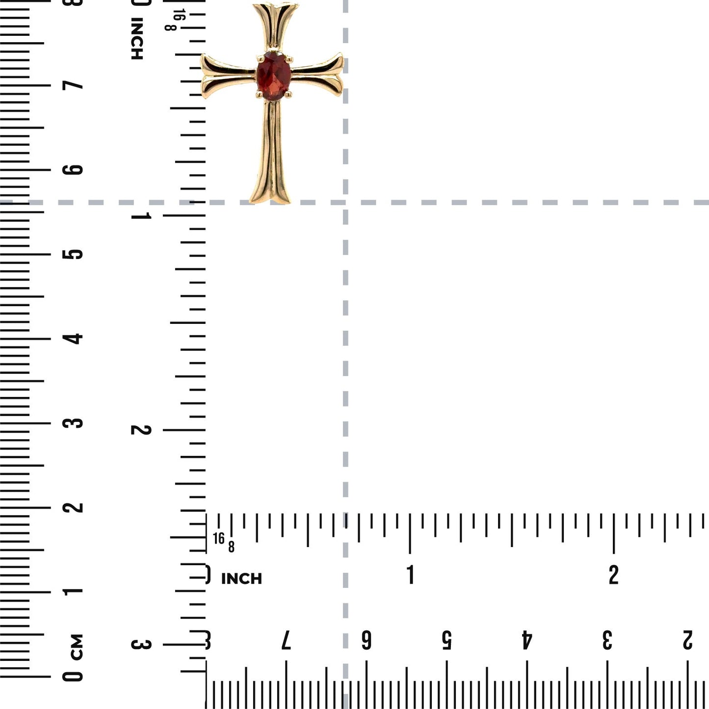 14K Yellow Gold Garnet Gemstone Cross Pendant 1.3g