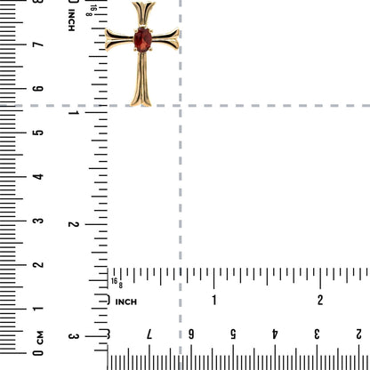 14K Yellow Gold Garnet Gemstone Cross Pendant 1.3g