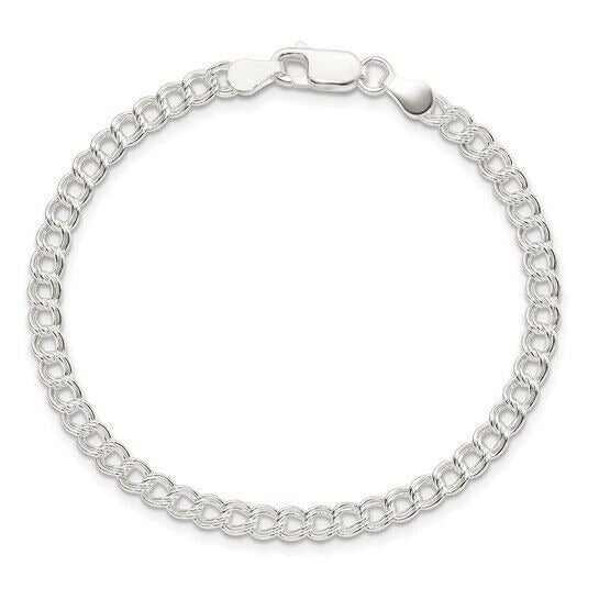Sterling Silver 4.25mm Double Link Charm Bracelet 8 Inch Lobster Clasp