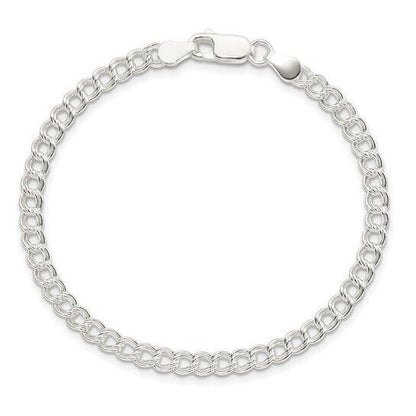 Sterling Silver 4.25mm Double Link Charm Bracelet 8 Inch Lobster Clasp