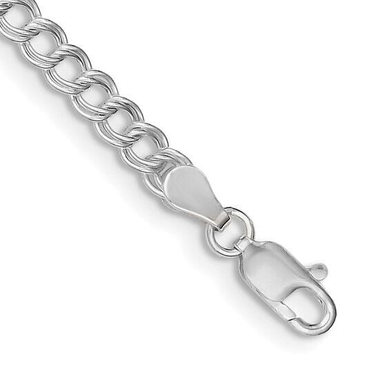 Sterling Silver 4.25mm Double Link Charm Bracelet 8 Inch Lobster Clasp