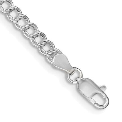 Sterling Silver 4.25mm Double Link Charm Bracelet 8 Inch Lobster Clasp