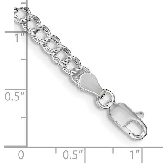 Sterling Silver 4.25mm Double Link Charm Bracelet 8 Inch Lobster Clasp