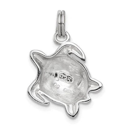 Sterling Silver Rhodium-Plated Green Enamel Turtle Pendant Charm 925