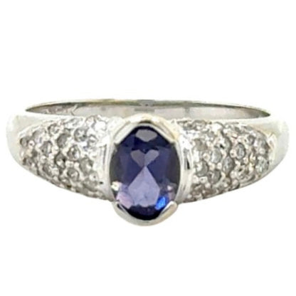 1ct Amethyst & 1/4ct Diamond 18k White Gold Ring 4.2g Size 8
