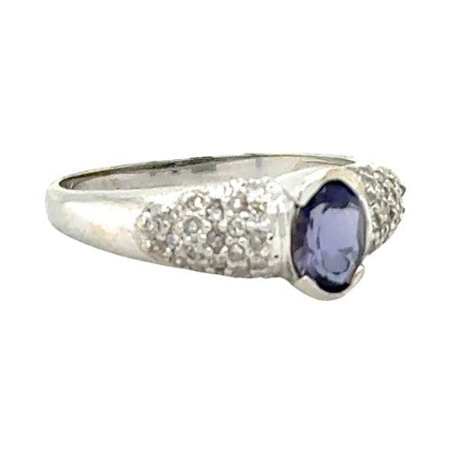 1ct Amethyst & 1/4ct Diamond 18k White Gold Ring 4.2g Size 8