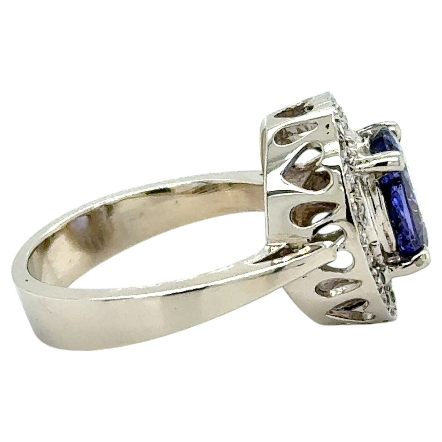3ctw Tanzanite Solitaire & Diamonds 14k White Gold Ring 6.1g Size 6.5