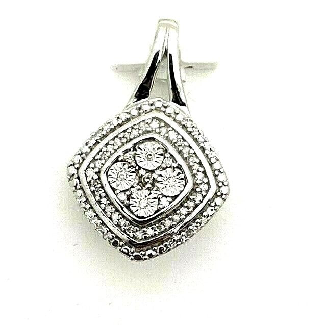 Sterling Silver 1/8 Ctw Diamond  Pendant Round
