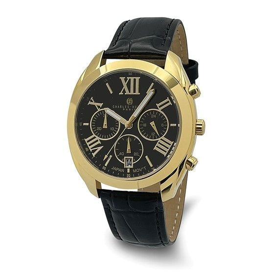 Charles-Hubert Gold-Plated Stainless Steel Chronograph Quartz Watch Black Dial Mens