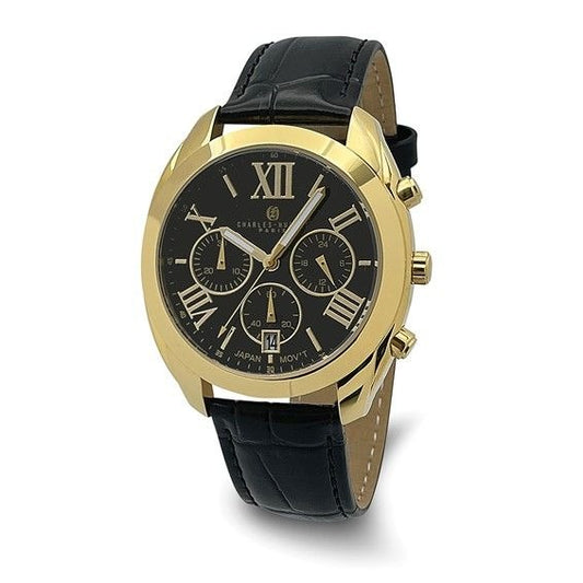Charles-Hubert Gold-Plated Stainless Steel Chronograph Quartz Watch Black Dial Mens