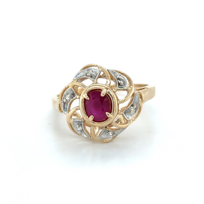 14K Yellow Gold Diamond & Ruby Ring 2.4g Size 6.75