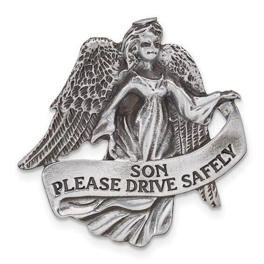 Pewter Finish SON PLEASE DRIVE SAFELY Guardian Angel Visor Clip