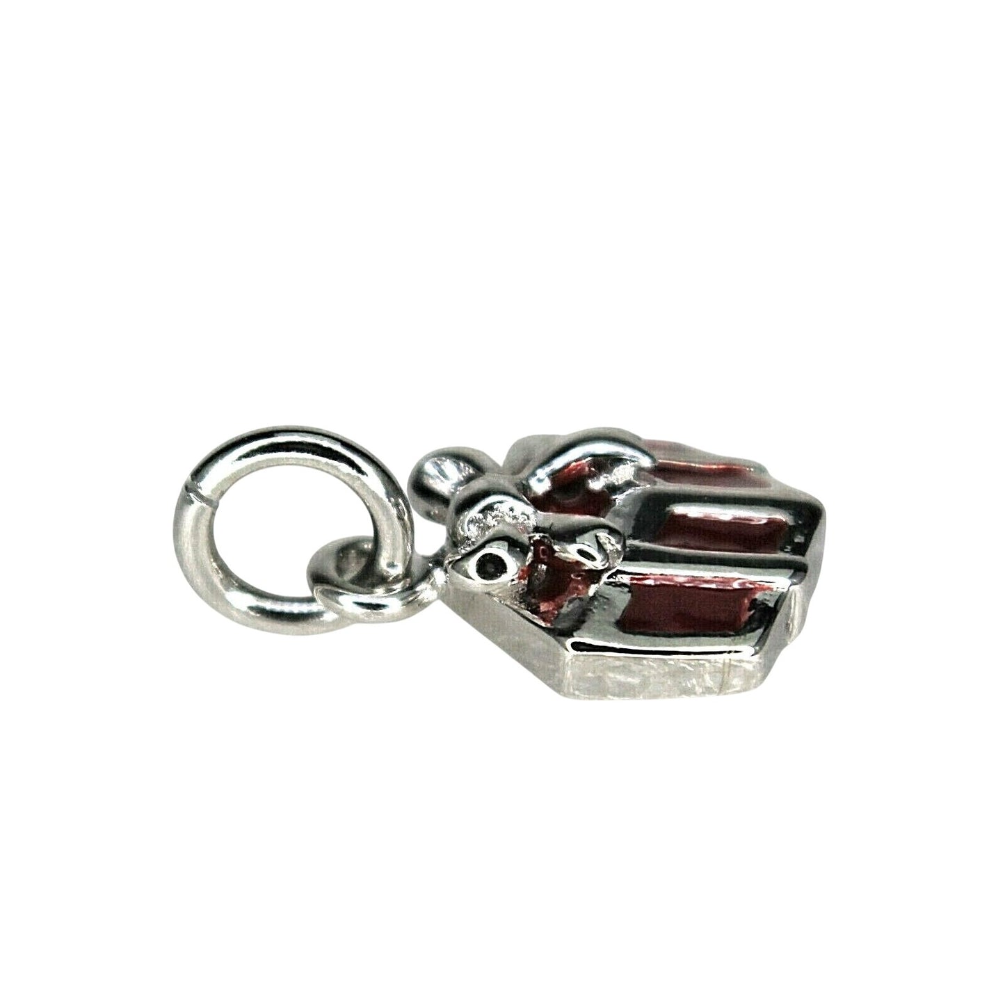 Sterling Silver Enameled Gift Box Charm 925 Red & Silver 16mm Pendant For Bracelets Or Necklaces