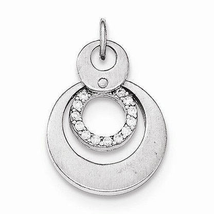 Sterling Silver Polished & Satin CZ Circles Pendant 925 White